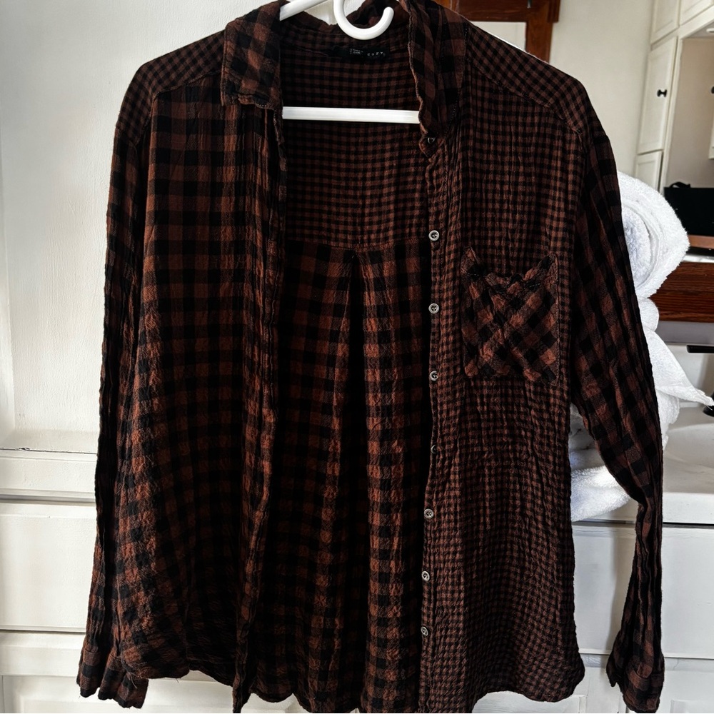 Jane Delancy Brown Checkered Flannel Shirt